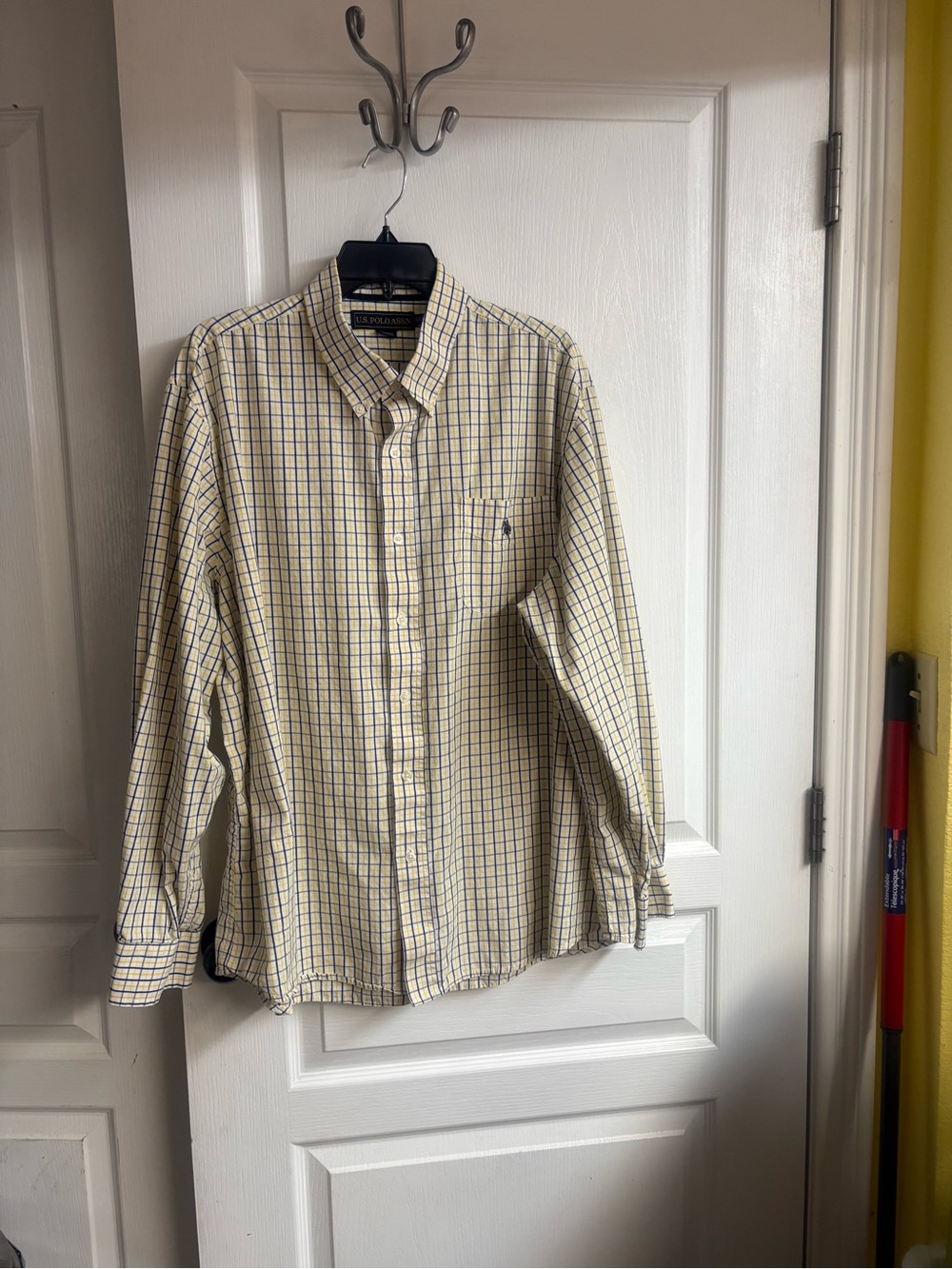 Polo by Ralph Lauren Yellow and Navy Plaid Long-Sleeve Button-Down Shirt.